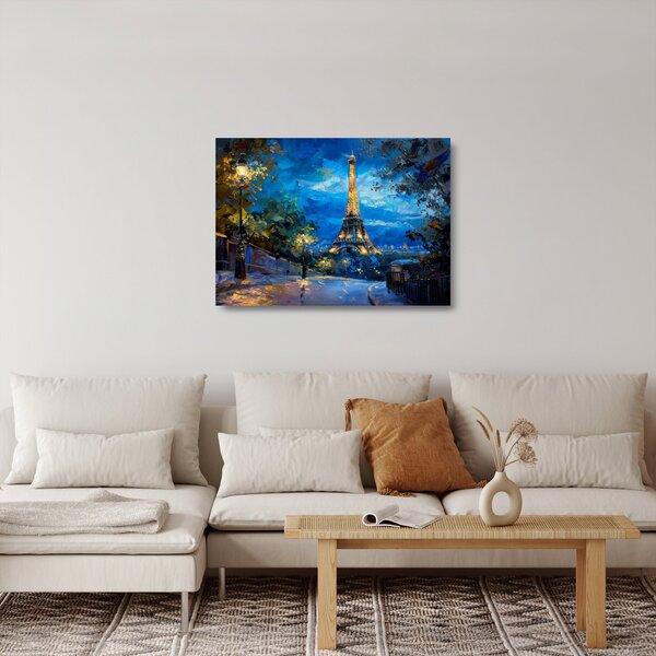 Tablou pe sticlă - Pictură în ulei a Turnului Eiffel (70x50 cm)
