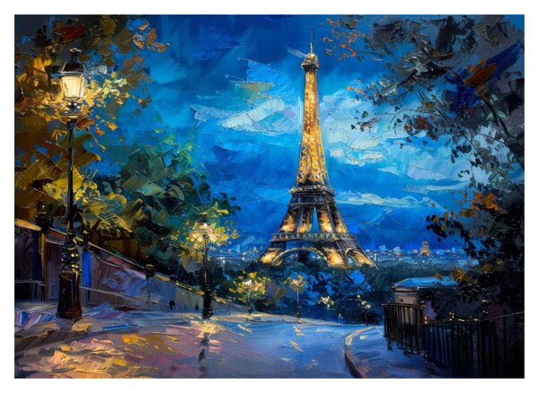 Tablou pe sticlă - Pictură în ulei a Turnului Eiffel (70x50 cm)