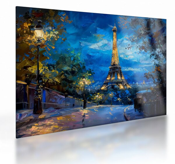 Tablou pe sticlă - Pictură în ulei a Turnului Eiffel (70x50 cm)