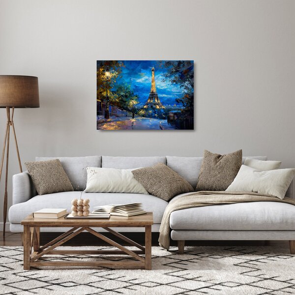 Tablou pe sticlă - Pictură în ulei a Turnului Eiffel (70x50 cm)
