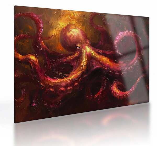 Tablou pe sticlă - Octopus, pictură în ulei (70x50 cm)