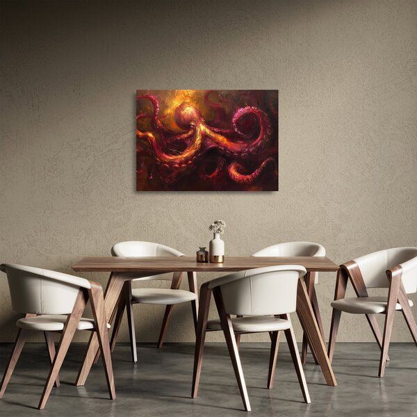 Tablou pe sticlă - Octopus, pictură în ulei (70x50 cm)