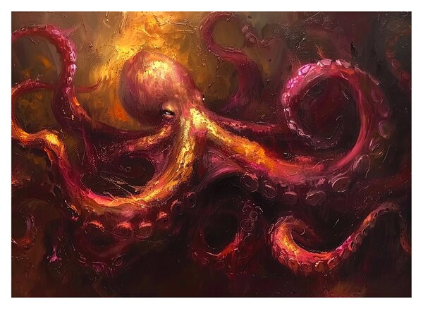 Tablou pe sticlă - Octopus, pictură în ulei (70x50 cm)