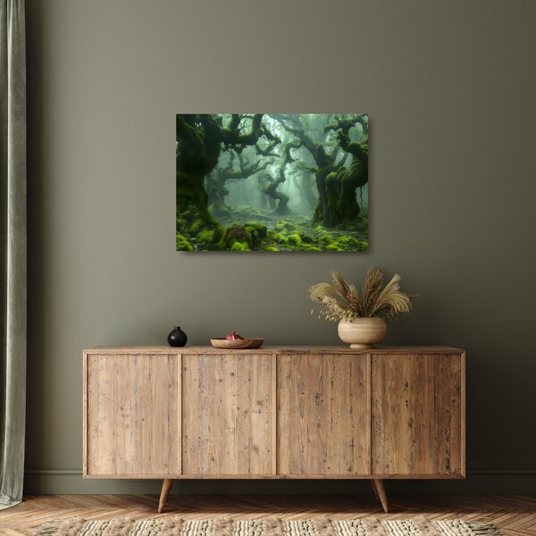 Tablou pe sticlă - O pădure acoperită de mușchi (70x50 cm)