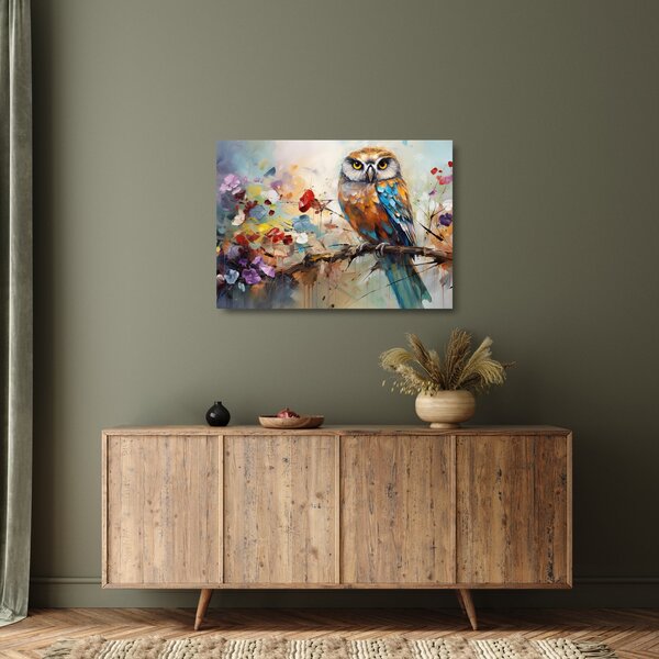 Tablou pe sticlă - Bufniță pictată (70x50 cm)