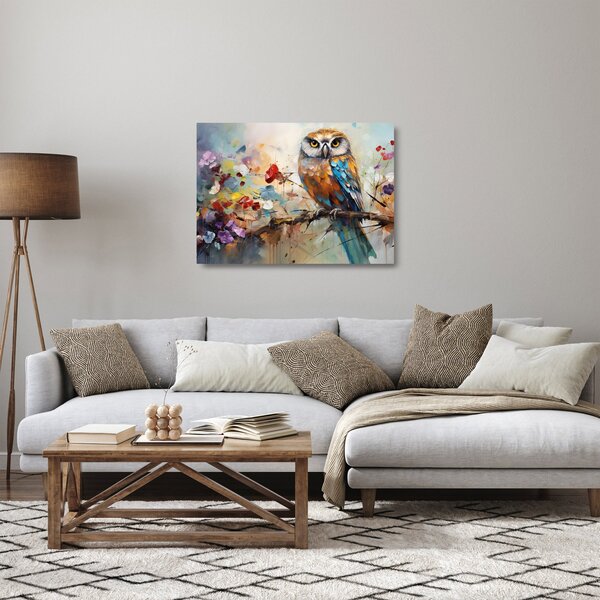 Tablou pe sticlă - Bufniță pictată (70x50 cm)