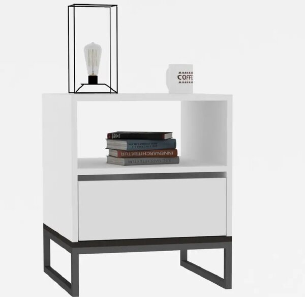 Noptiera Lida pentru dormitor,culoare alb,61 cm