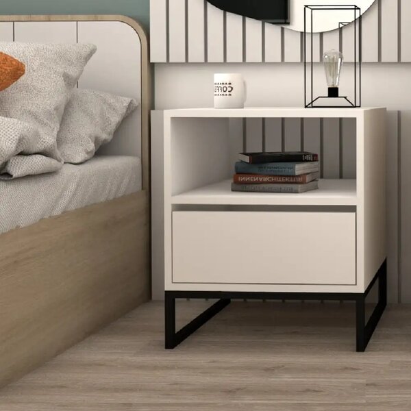 Noptiera Lida pentru dormitor,culoare alb,61 cm