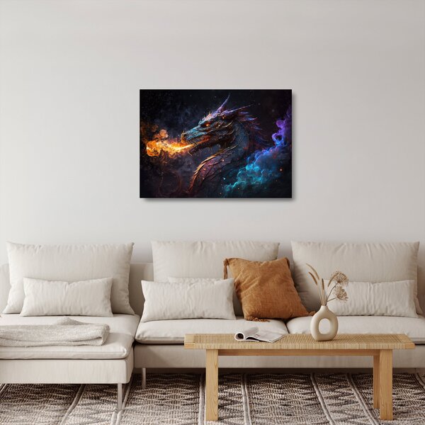 Tablou pe sticlă - Dragon scuipând flăcări (70x50 cm)
