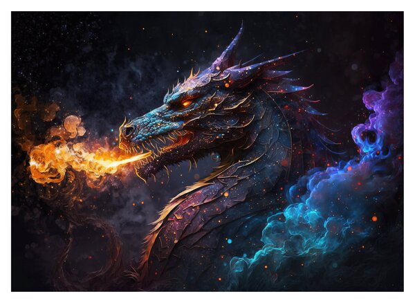 Tablou pe sticlă - Dragon scuipând flăcări (70x50 cm)