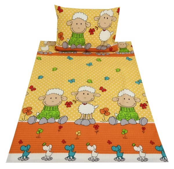 Lenjerie de pat creponata pentru patut OVECELE galben Dimensiune lenjerie de pat: 45 x 65 cm | 90 x 135 cm