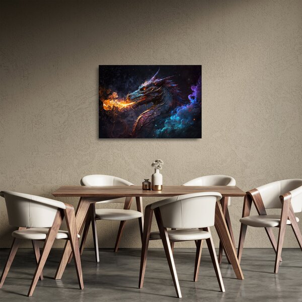 Tablou pe sticlă - Dragon scuipând flăcări (70x50 cm)