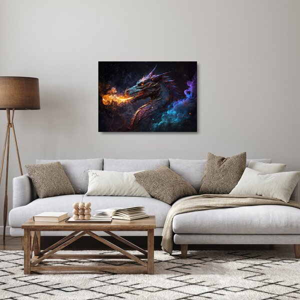 Tablou pe sticlă - Dragon scuipând flăcări (70x50 cm)