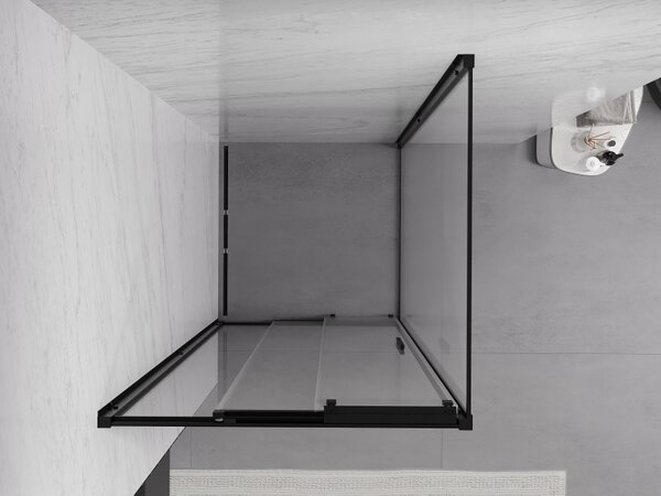 Cabină de duș glisantă Mexen Exo, ușă 100 cm + perete lateral 100 cm, sticlă transparentă, neagră, 8153-100-100-70-00