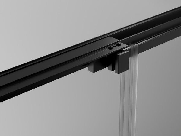 Cabină de duș glisantă Mexen Exo, ușă 100 cm + perete lateral 100 cm, sticlă transparentă, neagră, 8153-100-100-70-00