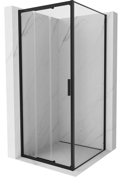 Cabină de duș glisantă Mexen Exo, ușă 100 cm + perete lateral 100 cm, sticlă transparentă, neagră, 8153-100-100-70-00