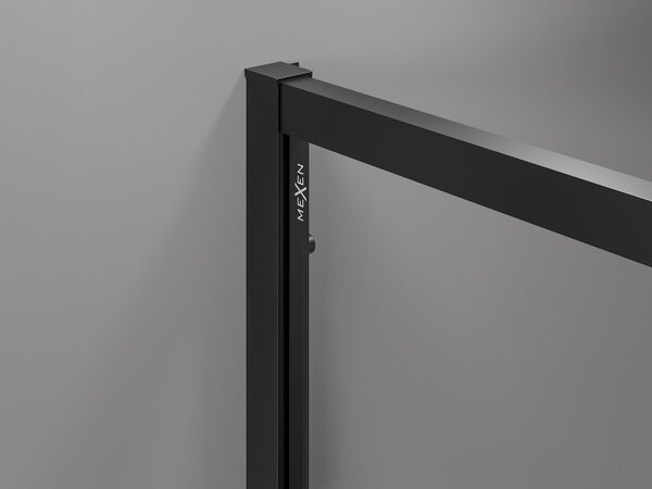 Cabină de duș glisantă Mexen Exo, ușă 100 cm + perete lateral 100 cm, sticlă transparentă, neagră, 8153-100-100-70-00