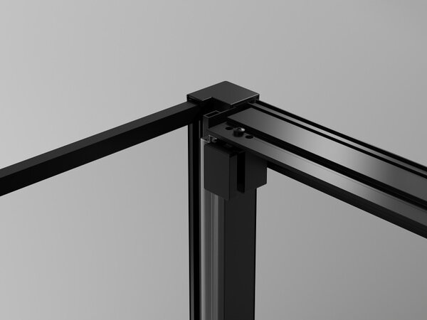 Cabină de duș glisantă Mexen Exo, ușă 100 cm + perete lateral 100 cm, sticlă transparentă, neagră, 8153-100-100-70-00