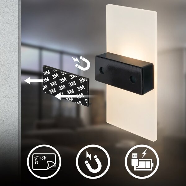 Briloner 3888012 - Aplica LED reîncărcabilă de perete cu senzor AURA, 2,5W/5V, 1800 mAh, mată