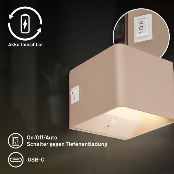 Briloner 3879011 - Lampă de perete LED reîncărcabilă cu senzor BORRA LED/1,5W/5V 3600 mAh bej