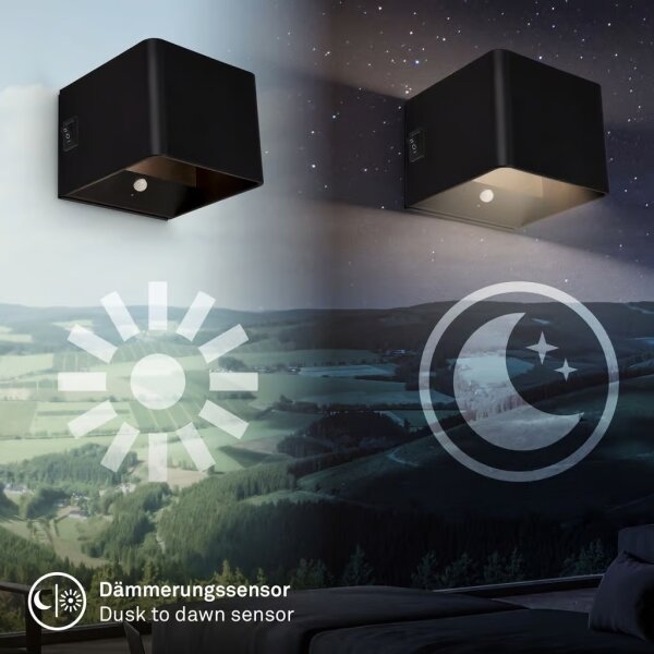 Briloner 3879015 - Aplica LED reîncărcabilă pentru perete cu senzor BORRA, 1,5 W/5 V, 3600 mAh, neagră