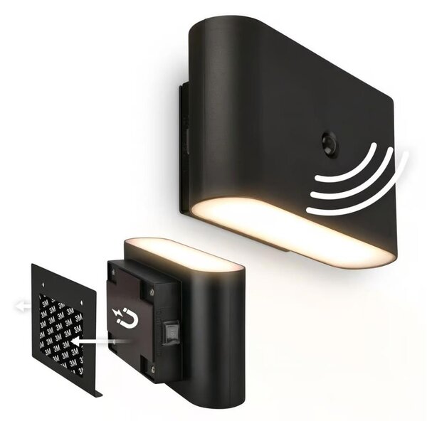 Briloner 3878015 - Aplică LED de perete reîncărcabilă cu senzor CHAT LED/3W/5V 2000 mAh, negru