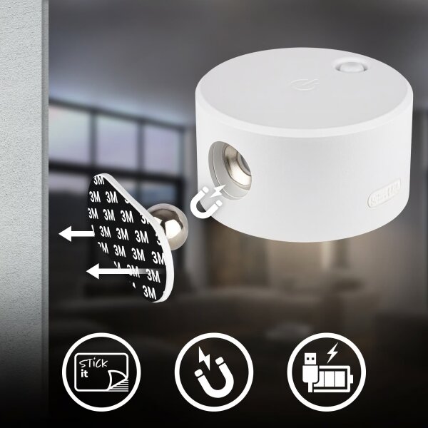 Briloner 3896016 - Aplica de perete LED TARI, reîncărcabilă, reglabilă, 1,6W/5V, 1500 mAh, albă