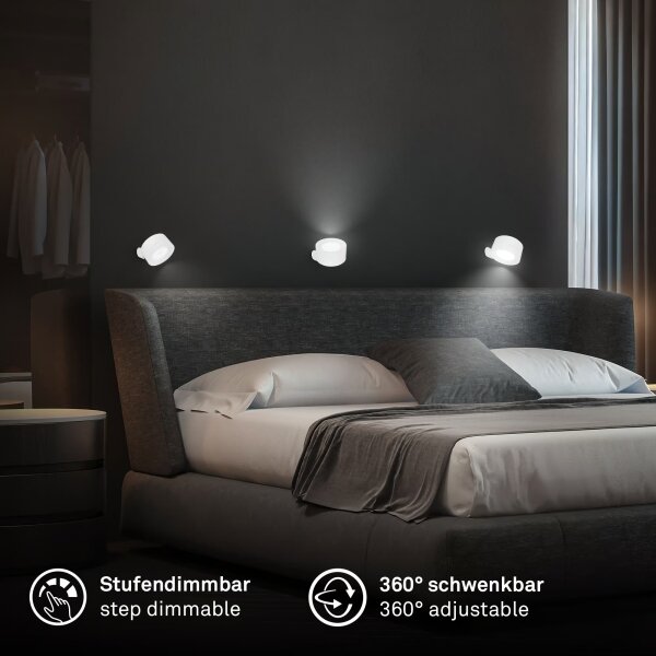 Briloner 3896016 - Aplica de perete LED TARI, reîncărcabilă, reglabilă, 1,6W/5V, 1500 mAh, albă