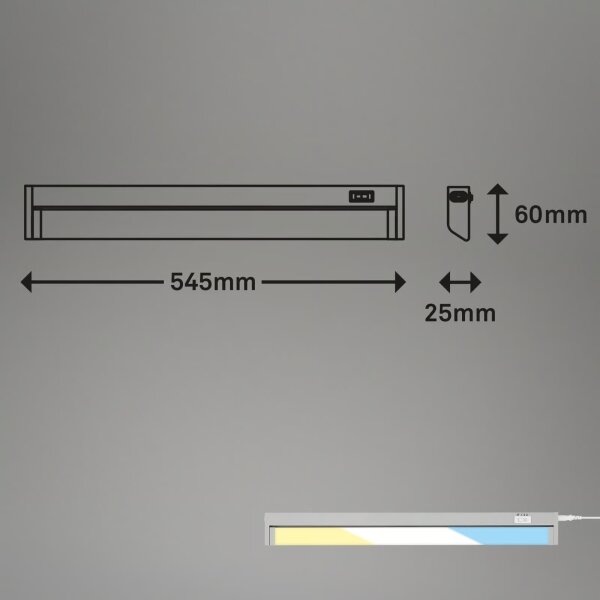 Brilo - Lampă LED sub dulap, 6W, 230V, 2700/4000/6500K, 54,5 cm, argintie