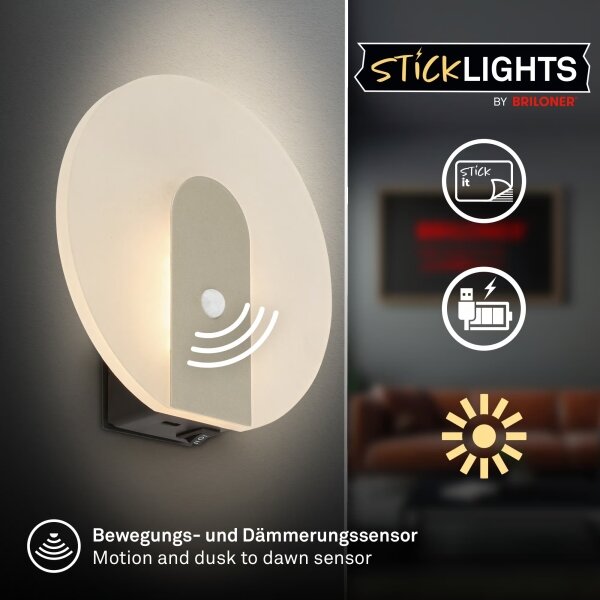 Briloner 3889012 - Aplica LED reîncărcabilă de perete cu senzor TARO, 2,5 W/5 V, 1800 mAh, finisaj mat