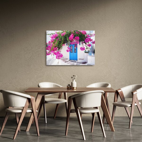 Tablou pe sticlă - Casă tradițională grecească (70x50 cm)