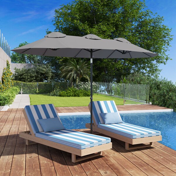 Outsunny Umbrelă de Grădină Dublă Înclinabilă la 45° cu Manivelă si 3 Orificii de Ventilație, 295x152x222 cm, Gri | Aosom Romania