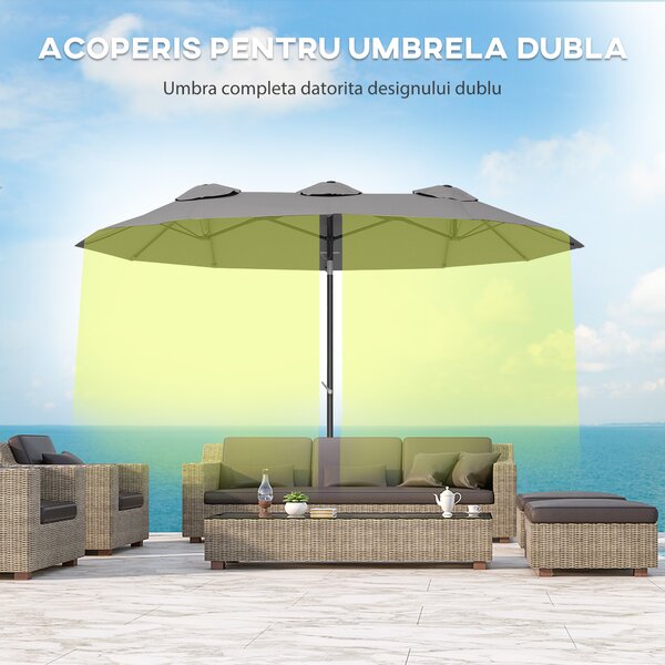 Outsunny Umbrelă de Grădină Dublă Înclinabilă la 45° cu Manivelă si 3 Orificii de Ventilație, 295x152x222 cm, Gri | Aosom Romania