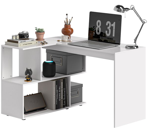 HOMCOM Birou Modern de Colț pentru Birou cu 4 Rafturi din Lemn, Alb, 120x100x77 cm | Aosom Romania