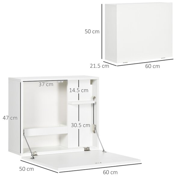 HOMCOM Birou Suspendat Pliabil cu Rafturi, Ideal pentru Spații Mici, Design Modern, Alb | Aosom Romania