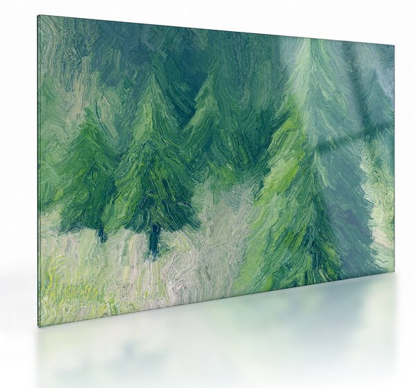 Tablou pe sticlă - Conifere pictate (70x50 cm)