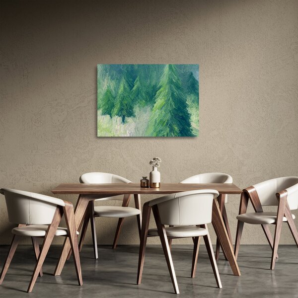 Tablou pe sticlă - Conifere pictate (70x50 cm)