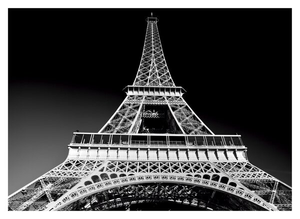 Tablou pe sticlă - Turnul Eiffel, alb-negru (70x50 cm)