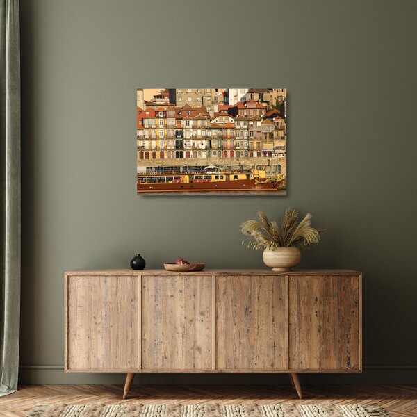 Tablou pe sticlă - Cartierul Waterfront, Portugalia (70x50 cm)