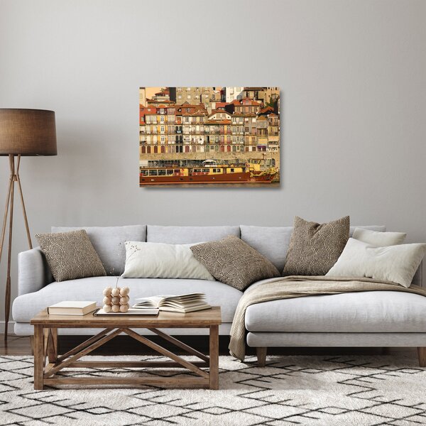 Tablou pe sticlă - Cartierul Waterfront, Portugalia (70x50 cm)
