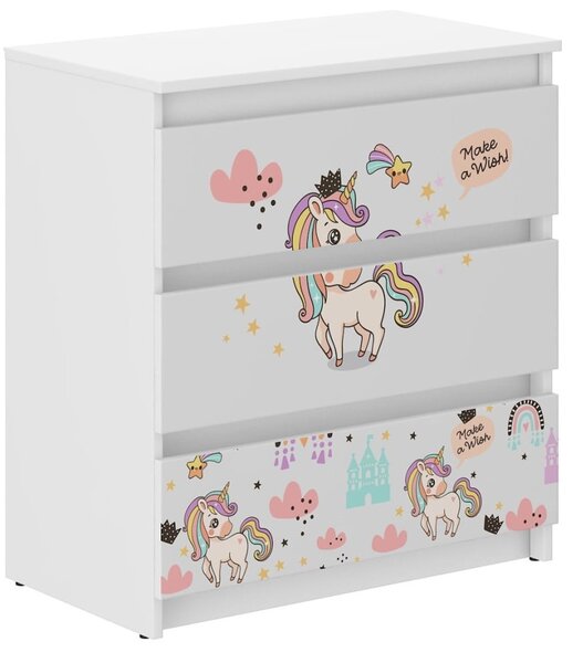 Comodă pentru camera copiilor cu motiv unicorn curcubeu 76x40x70 cm