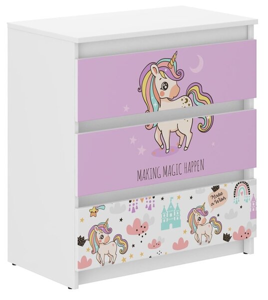 Comodă pentru camera copiilor cu un unicorn roz 76x40x70 cm