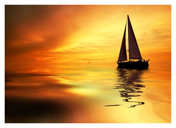 Tablou pe sticlă - Sailboat la apus de soare (70x50 cm)