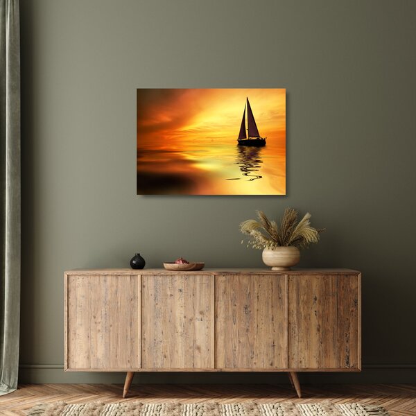 Tablou pe sticlă - Sailboat la apus de soare (70x50 cm)