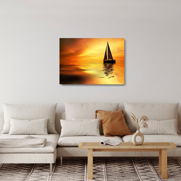 Tablou pe sticlă - Sailboat la apus de soare (70x50 cm)