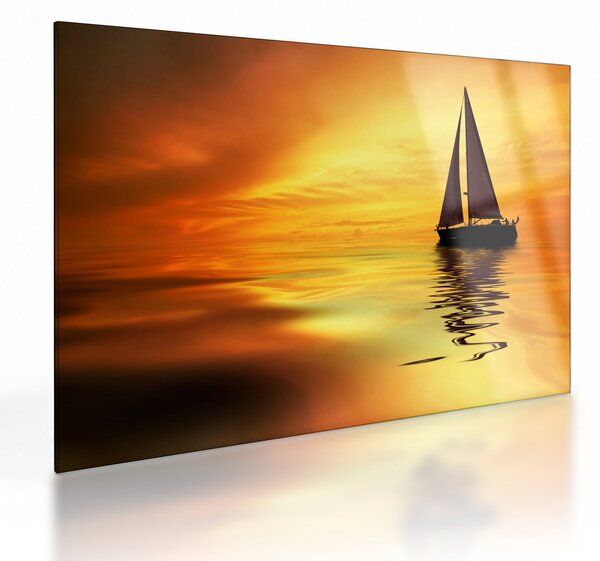 Tablou pe sticlă - Sailboat la apus de soare (70x50 cm)