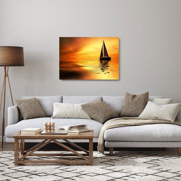 Tablou pe sticlă - Sailboat la apus de soare (70x50 cm)