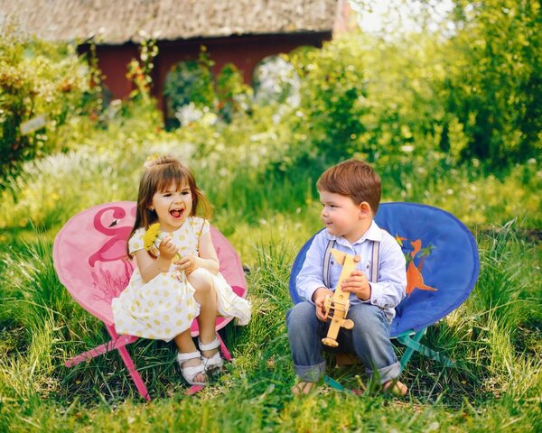 Scaun de camping pentru copii albastru cu dinozauri