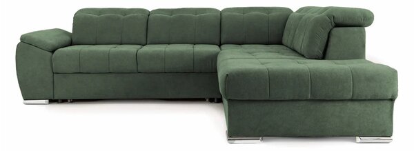 Colțar Extensibil ENZO, cu tetiere, variante stânga/dreapta, 255x220x100 cm, Verde-Enjoy / Stanga