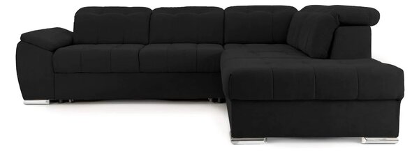Colțar Extensibil ENZO, cu tetiere, variante stânga/dreapta, 255x220x100 cm, Negru-Enjoy / Dreapta